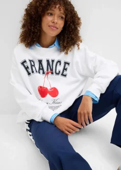 bonprix Bekleidung·Blusen & Tuniken|Sweat^Oversize-Sweatshirt aus reiner Bio-Baumwolle weiß bedruckt