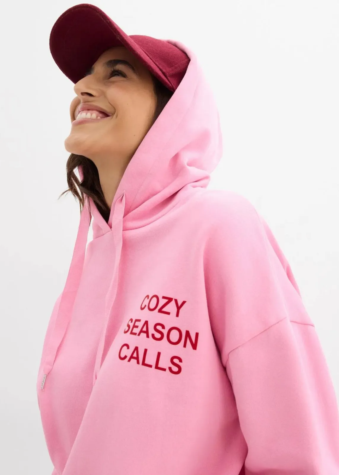 bonprix Bekleidung·Blusen & Tuniken|Nachhaltigere Materialien^Oversize-Sweatshirt aus reiner Baumwolle rosa/salsarot bedruckt