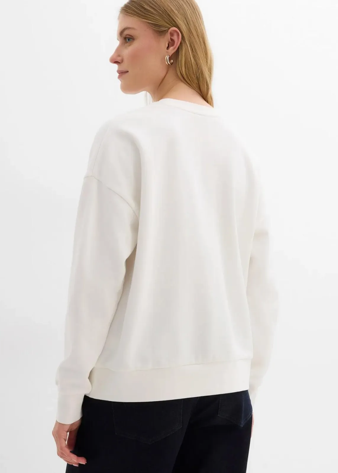 bonprix Bekleidung·Blusen & Tuniken|Nachhaltigere Materialien^Oversize-Sweatshirt aus reiner Bio-Baumwolle wollweiß leo