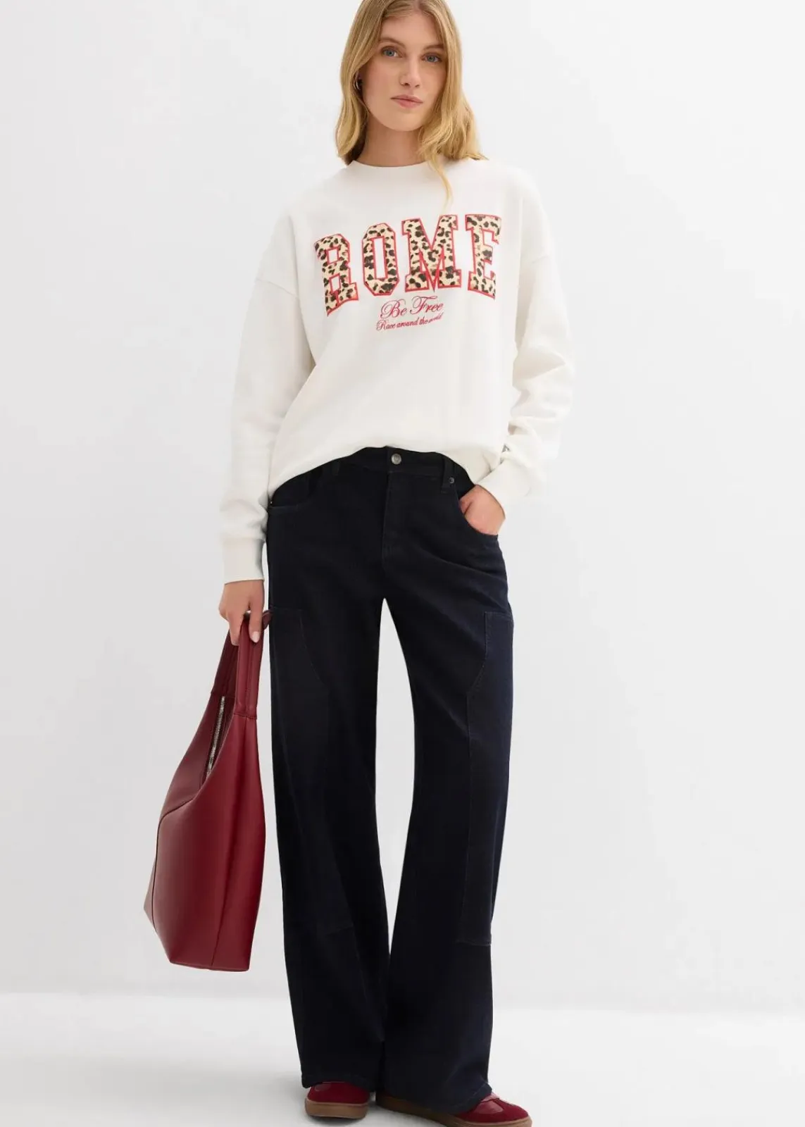 bonprix Bekleidung·Blusen & Tuniken|Nachhaltigere Materialien^Oversize-Sweatshirt aus reiner Bio-Baumwolle wollweiß leo