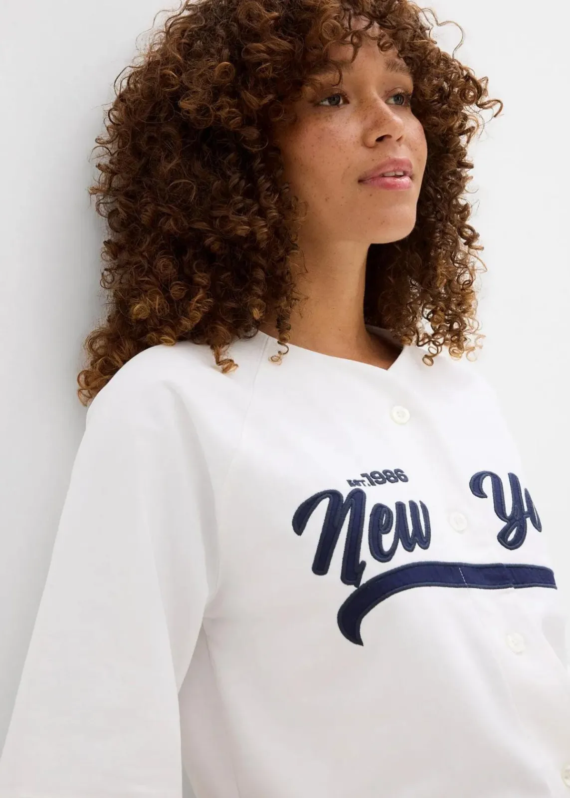 bonprix Bekleidung·Blusen & Tuniken|Sweat^Oversize-Sweatshirt aus weichem Baumwoll-Mix weiß/dunkelblau