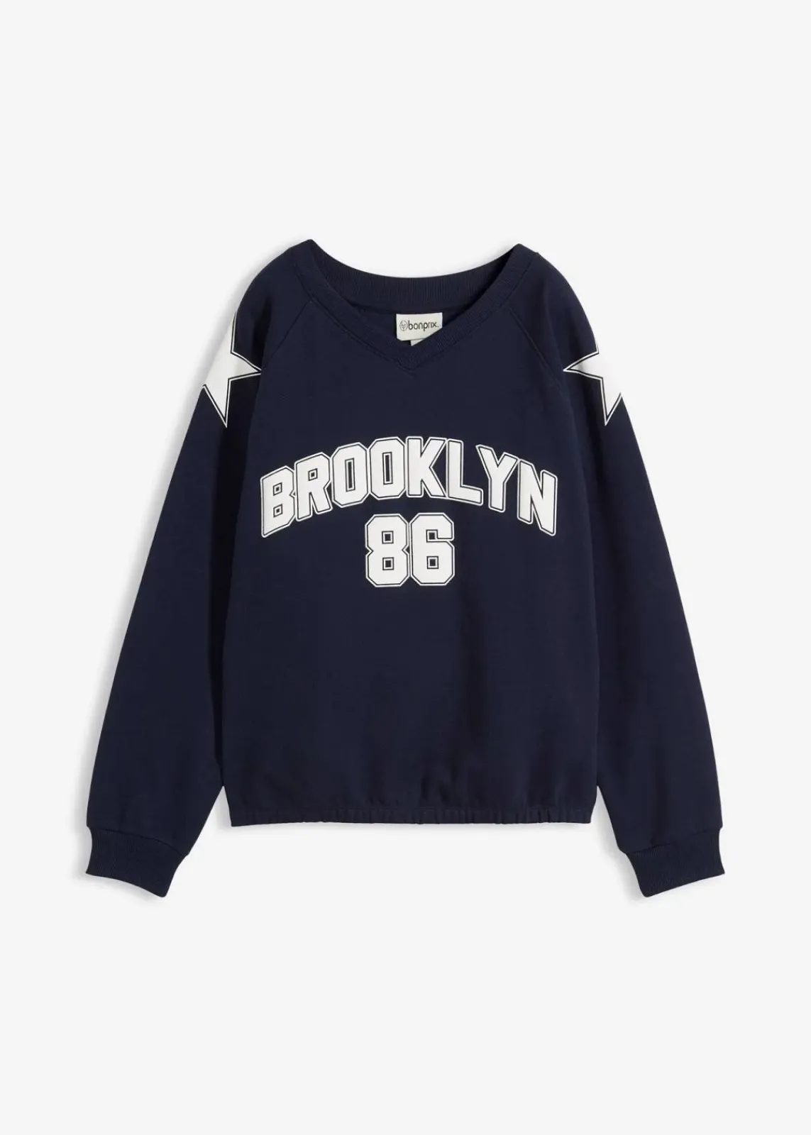 bonprix Bekleidung·Blusen & Tuniken|Sweat^Oversize-Sweatshirt aus weichem Baumwoll-Mix dunkelblau/weiß bedruckt