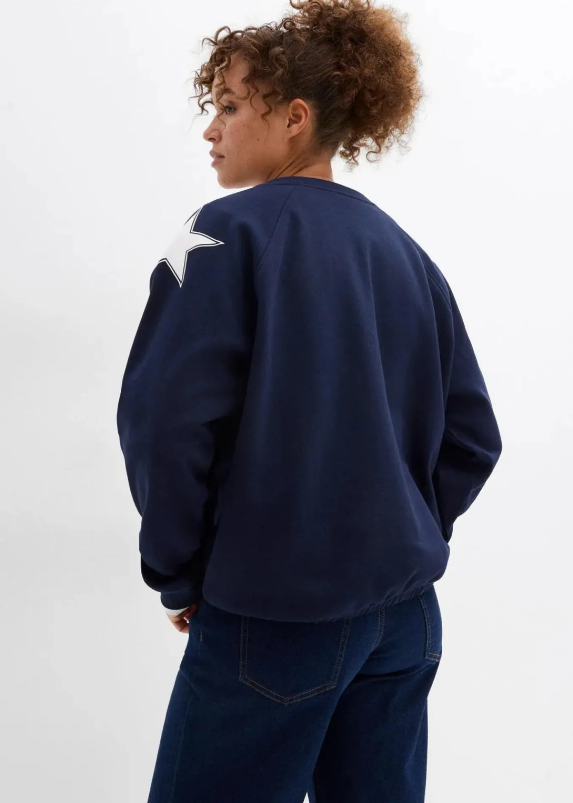bonprix Bekleidung·Blusen & Tuniken|Sweat^Oversize-Sweatshirt aus weichem Baumwoll-Mix dunkelblau/weiß bedruckt