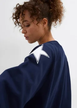 bonprix Bekleidung·Blusen & Tuniken|Sweat^Oversize-Sweatshirt aus weichem Baumwoll-Mix dunkelblau/weiß bedruckt