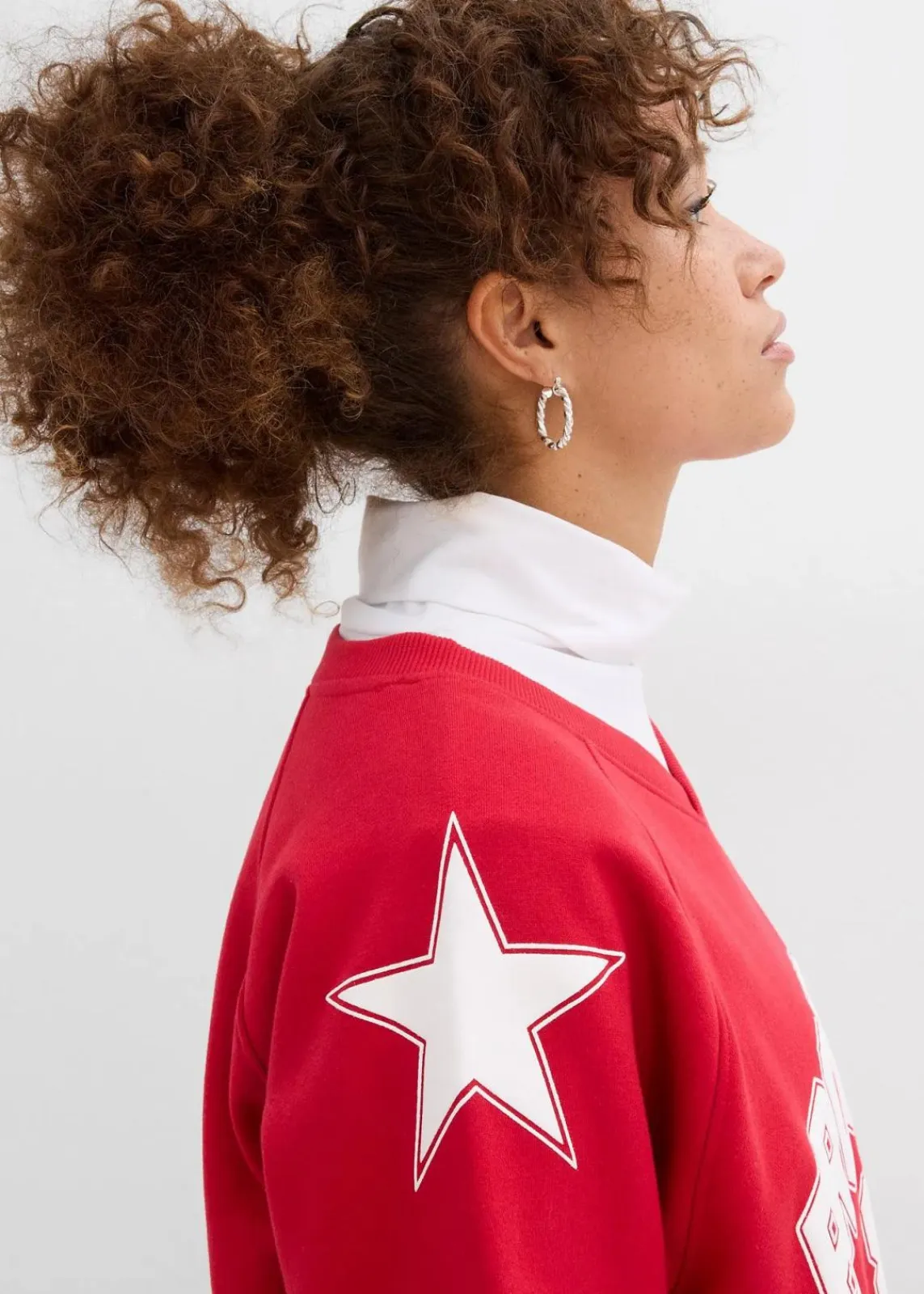 bonprix Sweat|Bekleidung·Blusen & Tuniken^Oversize-Sweatshirt aus weichem Baumwoll-Mix rot/weiß bedruckt