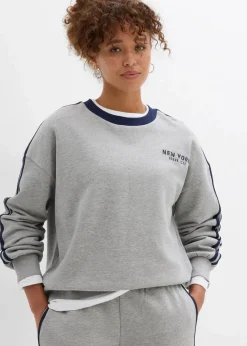 bonprix Sweat|Zweiteiler & Sets^Oversize-Sweatshirt aus weichem Baumwoll-Mix hellgrau meliert/dunkelblau