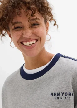 bonprix Sweat|Zweiteiler & Sets^Oversize-Sweatshirt aus weichem Baumwoll-Mix hellgrau meliert/dunkelblau