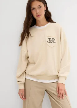 bonprix Bekleidung·Blusen & Tuniken|Sweat^Oversize-Sweatshirt aus weichem Baumwoll-Mix hellsand