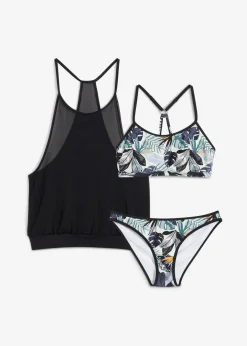 bonprix Tankinis|Bademode·Tankinis^Oversize-Tankini mit Bustier-Bikinioberteil (3-tlg.Set) blau/schwarz floral