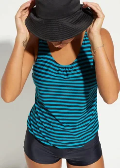 bonprix Bademode·Tankinis|Tankinis^Oversize-Tankini (2-tlg. Set) schwarz/türkis gestreift