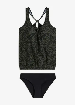 bonprix Nachhaltigere Materialien|Tankinis^Oversize-Tankini (2-tlg.Set) dunkeloliv/schwarz gepunktet