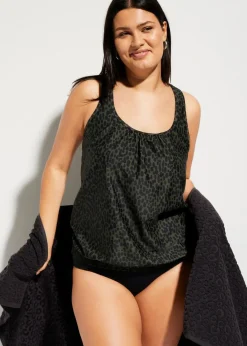 bonprix Nachhaltigere Materialien|Tankinis^Oversize-Tankini (2-tlg.Set) dunkeloliv/schwarz gepunktet