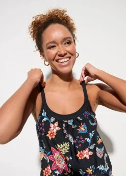 bonprix Nachhaltigere Materialien|Bademode·Tankinis^Oversize-Tankini (2-tlg.Set) mit verstellbaren Trägern schwarz floral