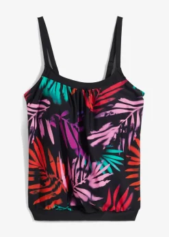 bonprix Nachhaltigere Materialien|Mix & Match^Oversize-Tankinioberteil mit Raffungen schwarz/bunt bedruckt