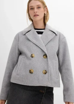 bonprix Bekleidung·Hosen|Jacken & Mäntel^Oversize-Trenchjacke in Wolloptik hellgrau meliert