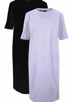 bonprix Kleider|Basics^Oversize-T-Shirtkleid aus reiner Baumwolle (2er Pack) rauchlavendel + schwarz