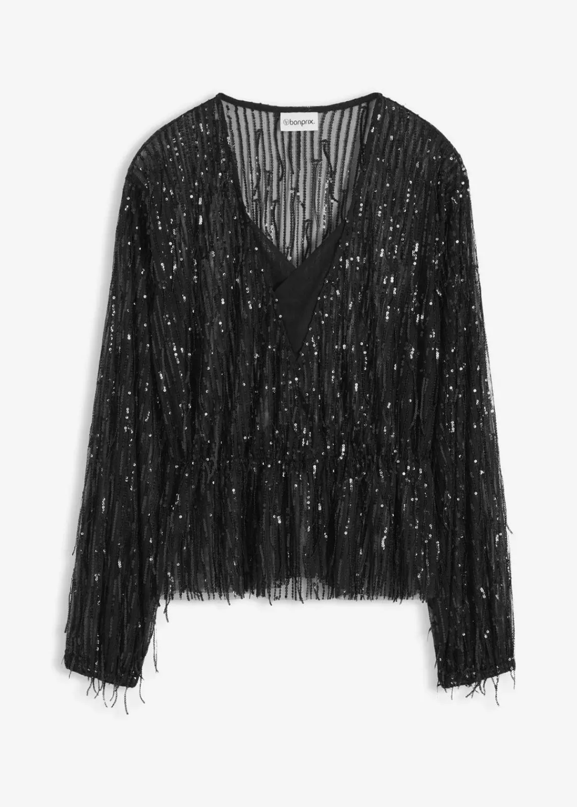 bonprix Bekleidung·Jacken & Mäntel|Blusen & Tuniken^Pailletten-Bluse mit Fransen schwarz