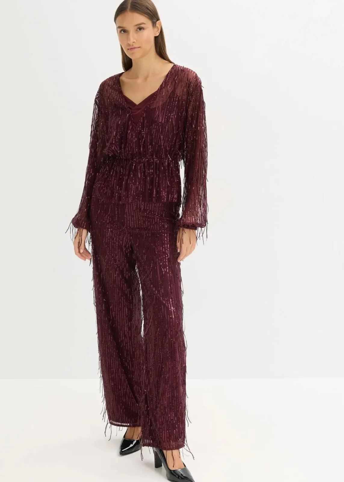 bonprix Blusen & Tuniken|Bekleidung·Jacken & Mäntel^Pailletten-Bluse mit Fransen weinrot