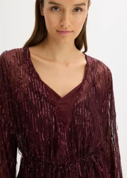 bonprix Blusen & Tuniken|Bekleidung·Jacken & Mäntel^Pailletten-Bluse mit Fransen weinrot
