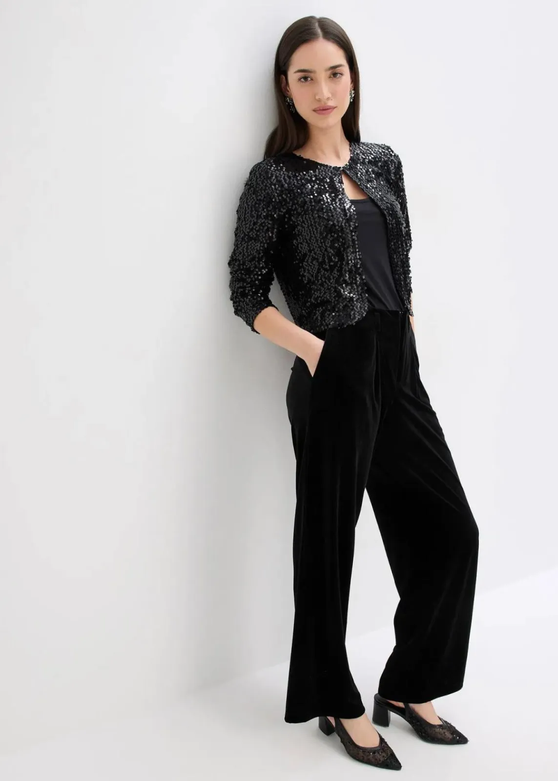 bonprix Jacken & Mäntel|Zweiteiler & Sets^Pailletten-Jacke schwarz