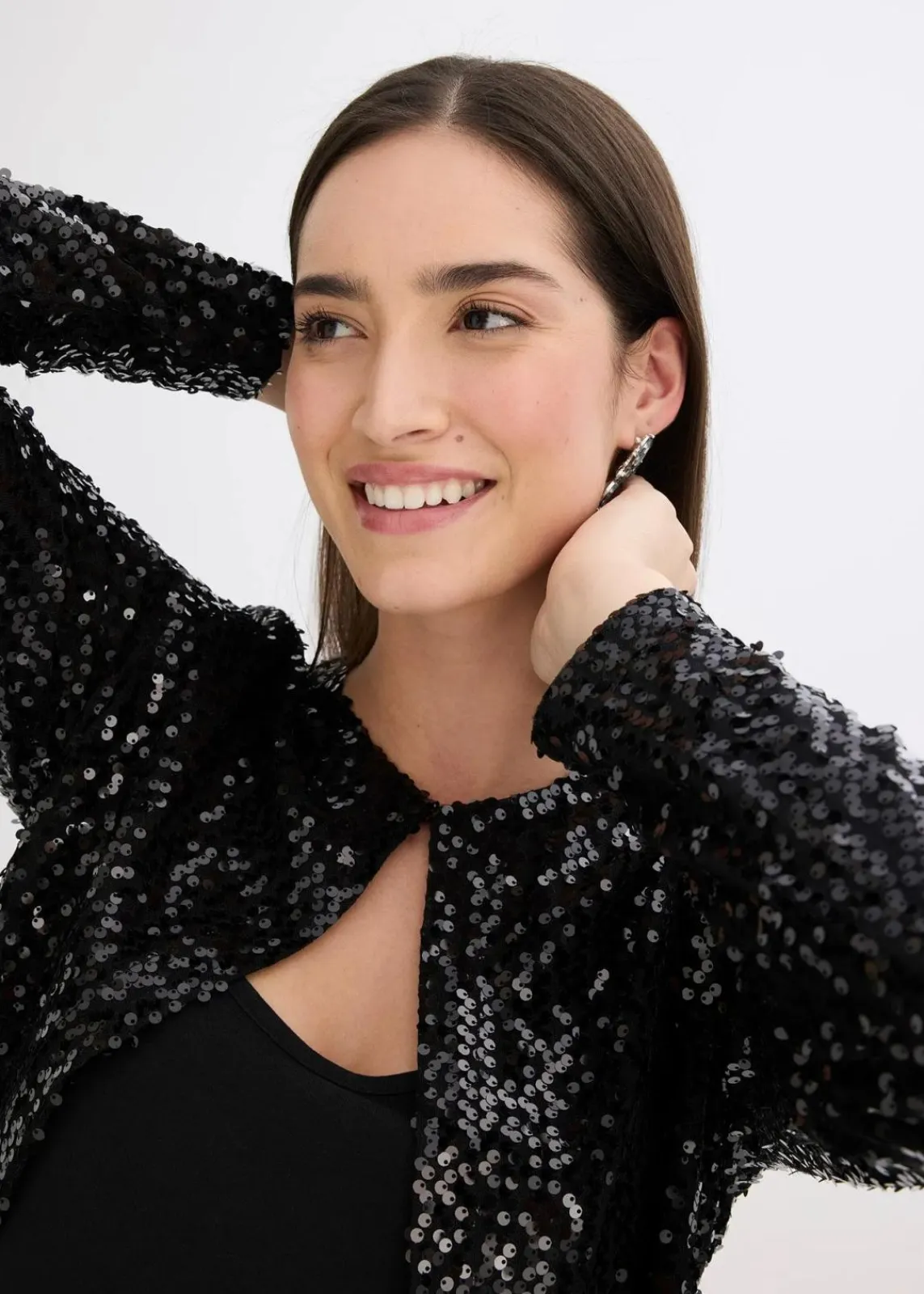 bonprix Jacken & Mäntel|Zweiteiler & Sets^Pailletten-Jacke schwarz