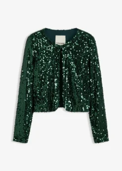 bonprix Bekleidung·Hosen|Zweiteiler & Sets^Pailletten-Jacke tiefgrün