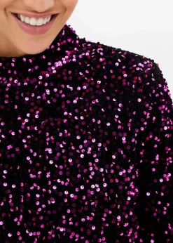 bonprix Kleider|Bekleidung·Pullover & Strickjacken^Paillettenkleid schwarz/pink