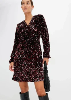 bonprix Kleider^Paillettenkleid schwarz/rot/pink