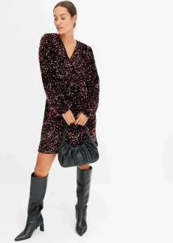 bonprix Kleider^Paillettenkleid schwarz/rot/pink