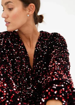 bonprix Kleider^Paillettenkleid schwarz/rot/pink