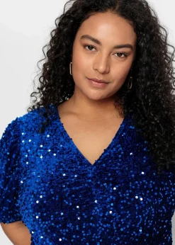 bonprix Bekleidung·Pullover & Strickjacken^Paillettenkleid saphirblau