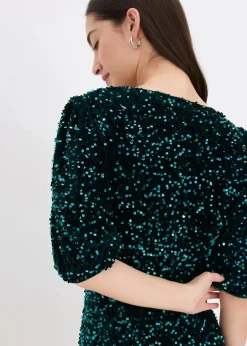 bonprix Bekleidung·Pullover & Strickjacken^Paillettenkleid dunkelgrün
