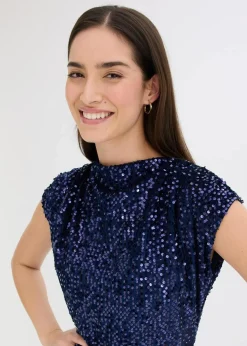 bonprix Bekleidung·Pullover & Strickjacken|Kleider^Paillettenkleid dunkelblau