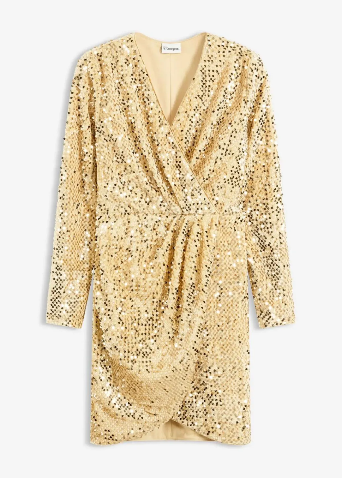 bonprix Kleider|Kurzgrößen^Paillettenkleid aus softem Samt gold