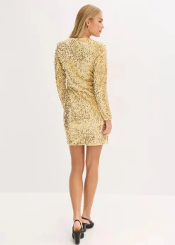 bonprix Kleider|Kurzgrößen^Paillettenkleid aus softem Samt gold