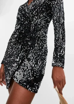 bonprix Kleider|Kurzgrößen^Paillettenkleid aus softem Samt schwarz