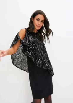 bonprix Kleider^Paillettenkleid mit Überwurf schwarz