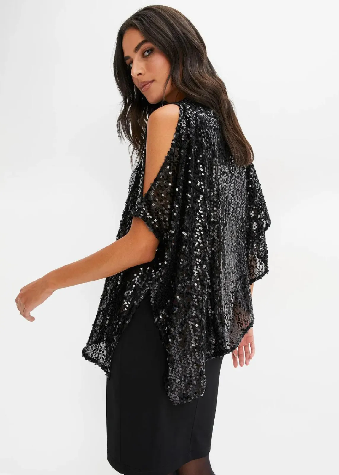 bonprix Kleider^Paillettenkleid mit Überwurf schwarz