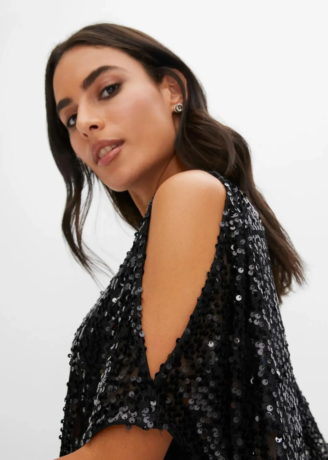 bonprix Kleider^Paillettenkleid mit Überwurf schwarz