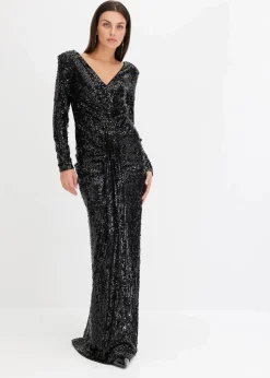 bonprix Kurzgrößen|Kurzgrößen^Paillettenkleid mit Drapierung schwarz