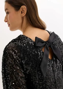 bonprix Kleider|Bekleidung·Pullover & Strickjacken^Paillettenkleid mit Schleifendetail schwarz