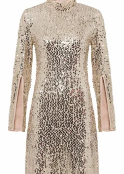 bonprix Bekleidung·Pullover & Strickjacken|Kleider^Paillettenkleid mit Trompeten-Ärmel gold/beige