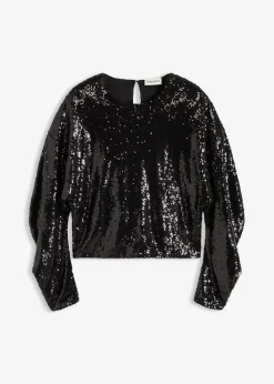 bonprix Shirts & Tops^Pailletten-Langarmshirt schwarz