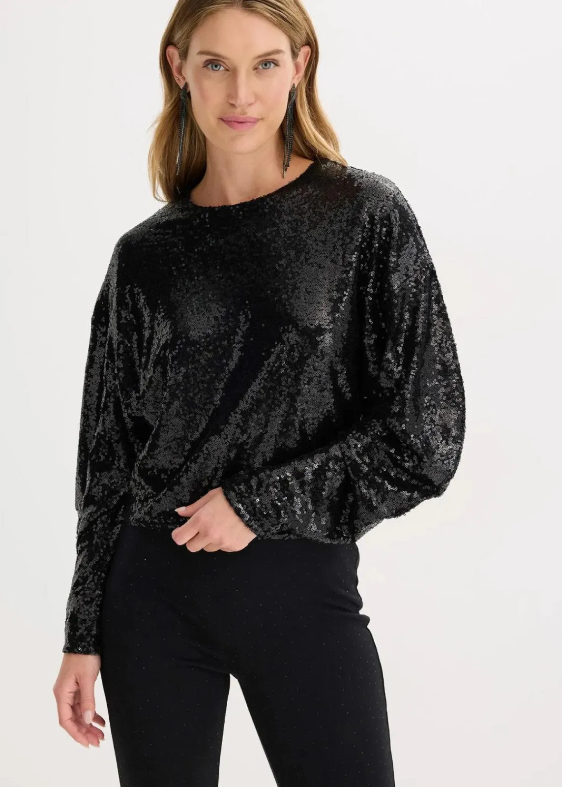 bonprix Shirts & Tops^Pailletten-Langarmshirt schwarz
