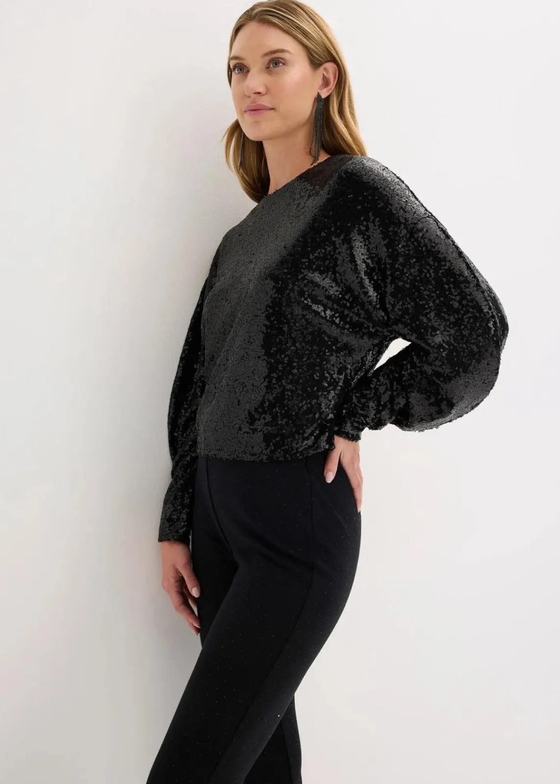 bonprix Shirts & Tops^Pailletten-Langarmshirt schwarz