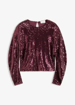 bonprix Shirts & Tops^Pailletten-Langarmshirt weinrot