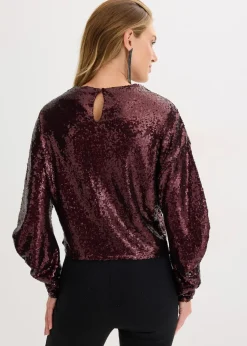 bonprix Shirts & Tops^Pailletten-Langarmshirt weinrot