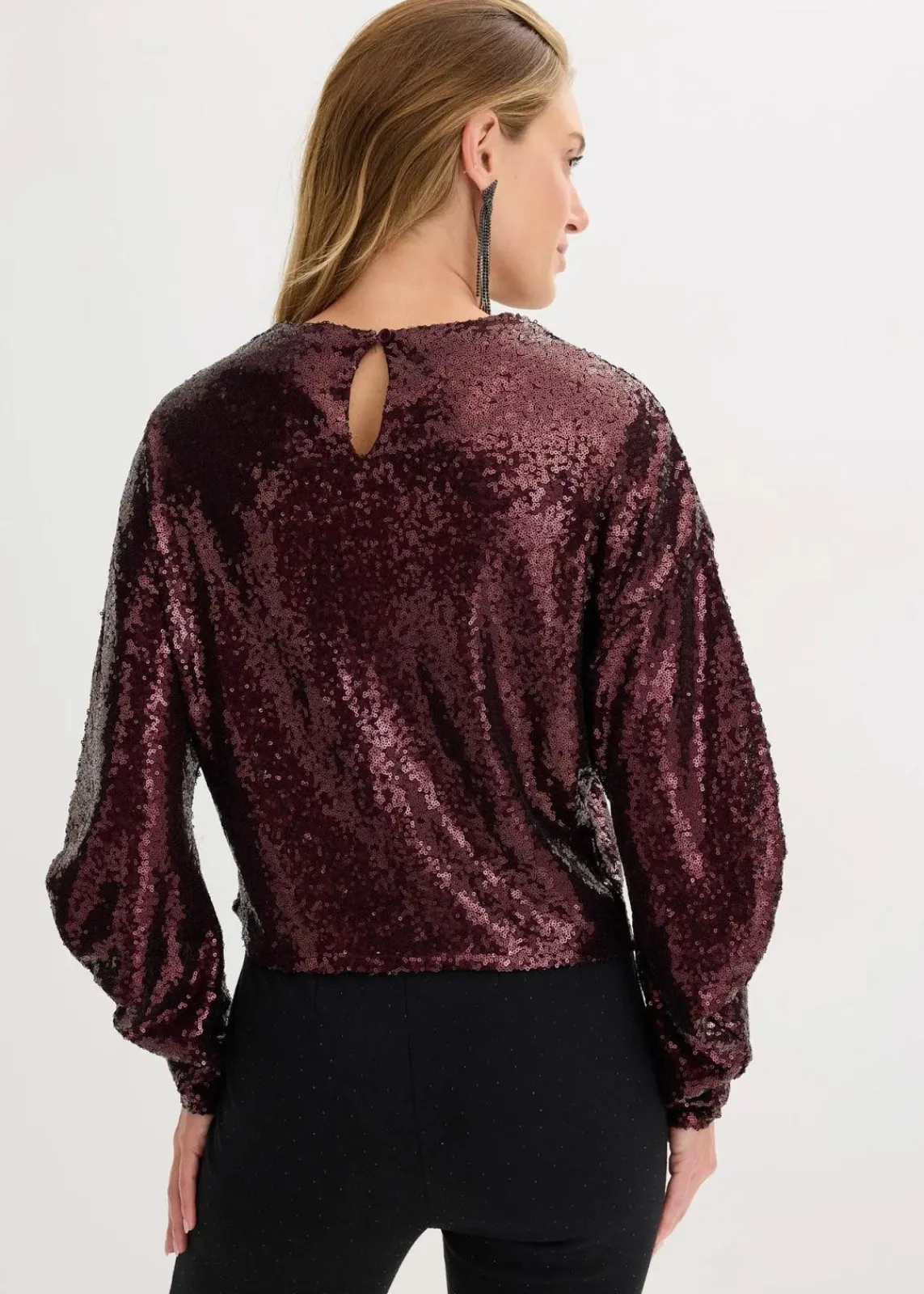 bonprix Shirts & Tops^Pailletten-Langarmshirt weinrot