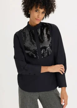 bonprix Bekleidung·Jacken & Mäntel|Blusen & Tuniken^Paillettentunika schwarz