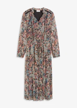 bonprix Kurzgrößen|Bekleidung·Pullover & Strickjacken^Paisleykleid aus Chiffon schwarz/beige paisley